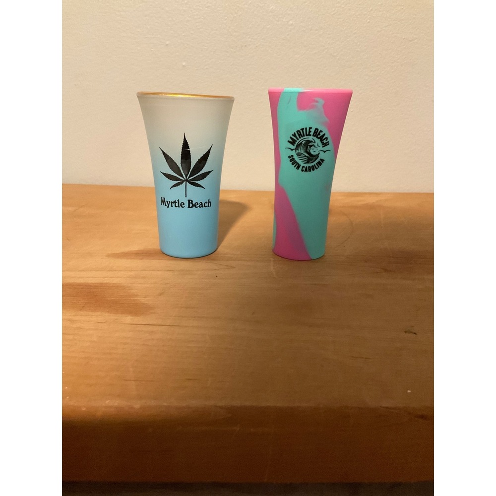 Myrtle Beach Souvenir Shot Glass Set Cannabis Leaf Frosted & Silicone Swirl
